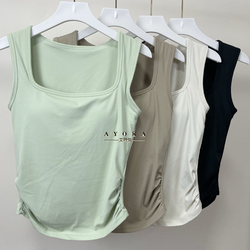Soft And Waxy! Lulu Mid-Length Yoga Vest With Integrated Fixed Cup To Hold Secondary Breasts, Running Fitness Top For Outer Wear - Image 3
